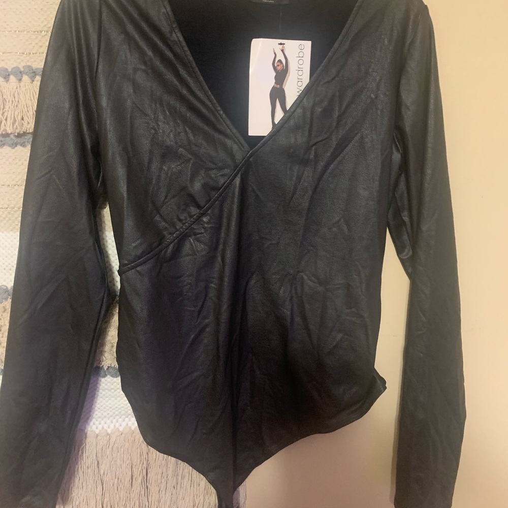 Naked wardrobe faux leather bodysuit